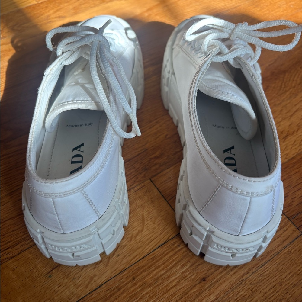 Prada Women's White Double Wheel Platform Sneaker - Picture 9 of 13